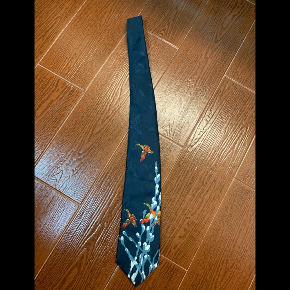 Mens Don Lopez vintage duck tie light and dark blue brown orange green floral - Picture 4 of 4